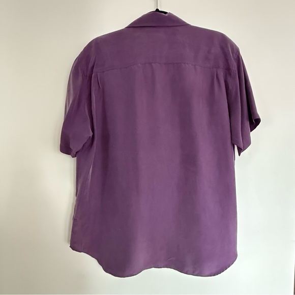 Vintage Pura Seta Italian Purple Silk Short Sleeve Button Down Medium - Picture 2 of 10